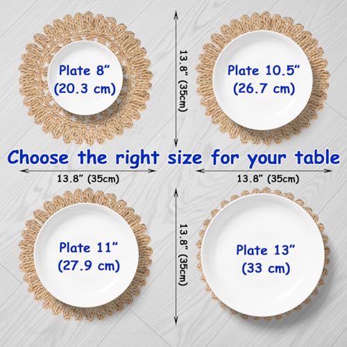 Image of 13.8 inch Set 6 Round Corn Husk Placemats | Boho Woven Rattan Table Mats | Natural Spring Farmhouse Plate Chargers | Handmade Rustic Wicker Place Mats for Christmas Wedding