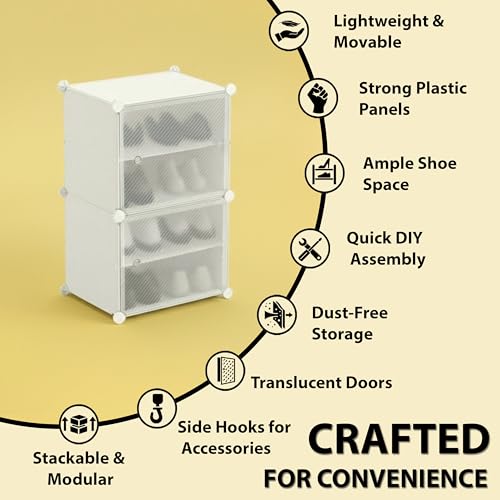 Image of ALOXE DIY Foldable Shoe Rack | 4 Layer Plastic Shoes Rack with Door Cover | Multipurpose Stand for Home & Entryway (White)