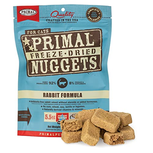 Primal Freeze Dried Cat Meals Nuggets Rabbit; Full & Balanced Meal or Topper; Premium, Wholesome, Grain Free, Excessive Protein Uncooked Cat Meals with Probiotics (5.5 oz) Primal Freeze Dried Cat Meals Nuggets Rabbit; Full & Balanced Meal or Topper; Premium, Wholesome, Grain Free, Excessive Protein Uncooked Cat Meals with Probiotics (5.5 oz)