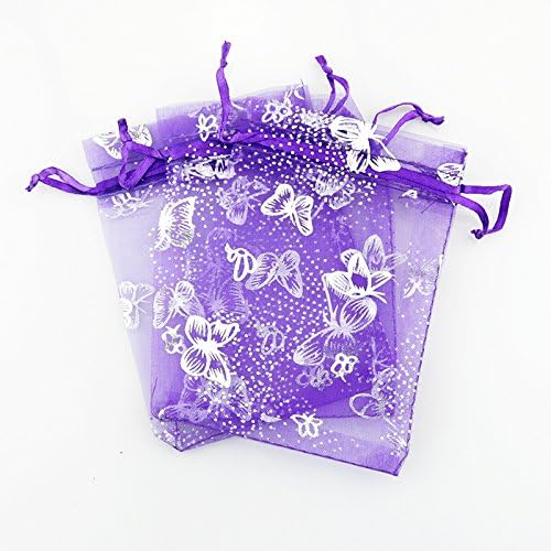 Tovip Wholesale 100PCS Organza Bag Butterfly Design Wedding Pouches Jewelry Packaging Bags (Dark Purple, 5x7 (13x18cm)) - Image 4