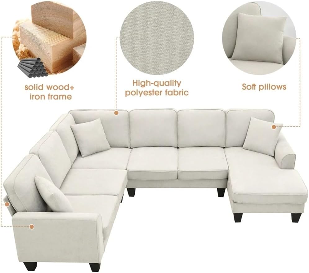 108 * 85.5" Sofa,U Shape Sectional,Comfy 7 Seat Fabric Set Included for Living Room,Apartment,Office
