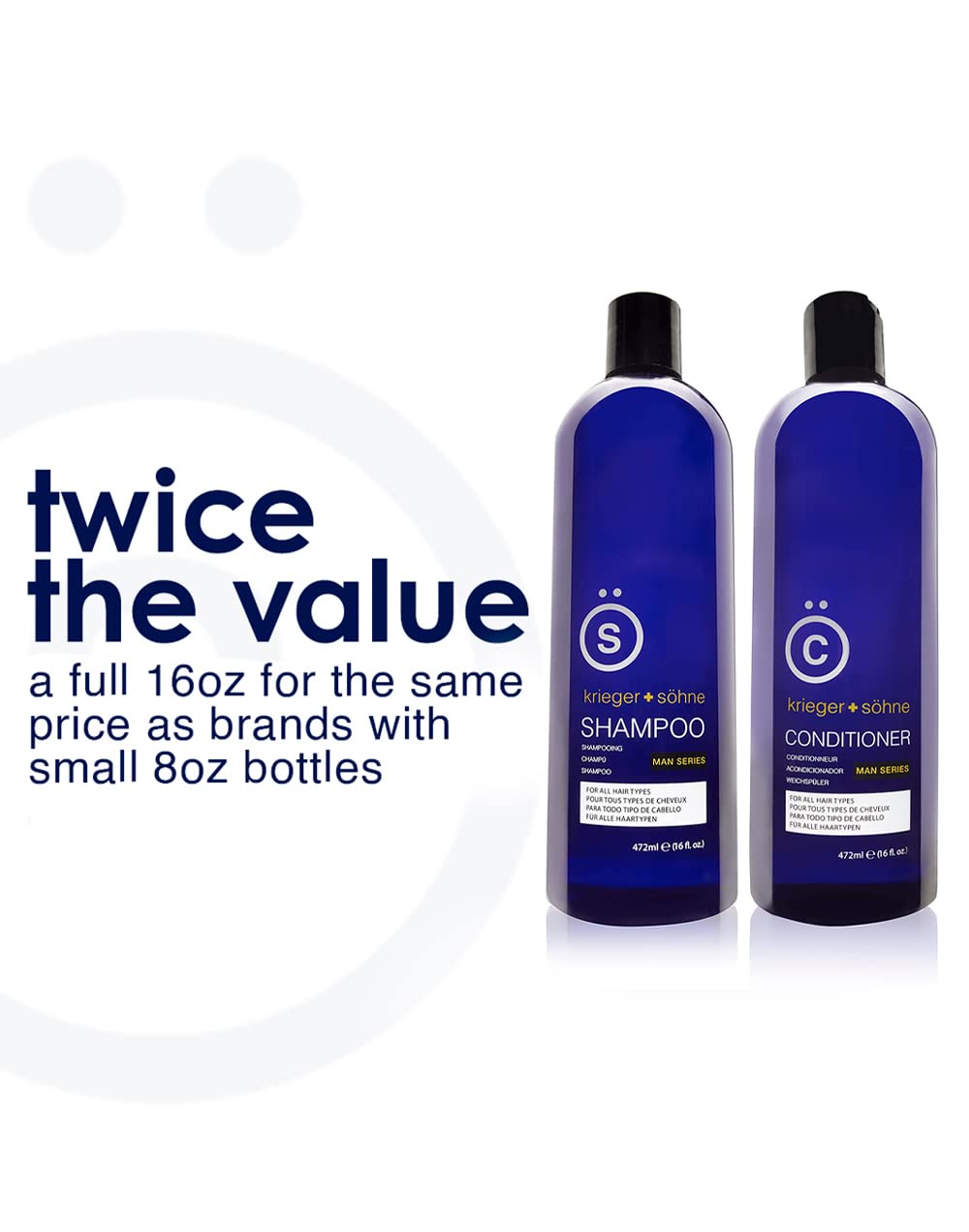 krieger + söhne Tea Tree Shampoo and Conditioner Set, with Tea Tree Oil & Peppermint Oil - Mens Shampoo and Conditioner to Heal Dry Scalp, Dandruff, and Prevent Hair Loss - 16oz (2 Bottles)