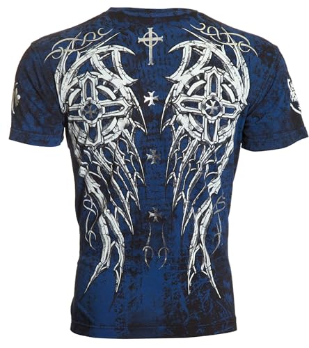 Archaic by Affliction Men's T-Shirt Spike Wings Navy