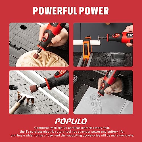 Populo 8V Rechargeable Cordless Rotary Tool 2.0Ah Battery With 124 Pieces Accessories, 4 Position Led Lights, 5 Speed ​​Adjustment, Used For Nail Tool For Dog,Metal Polishing,Drilling,Cutting #TOP5