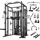 Mikolo Smith Machine with Weight Stack, Power Cage Home Gym System with LAT Pulldown & Cable Crossover, Multi-Functional Trainer with Dual Pulley System, Includes 10+ Free Attachments