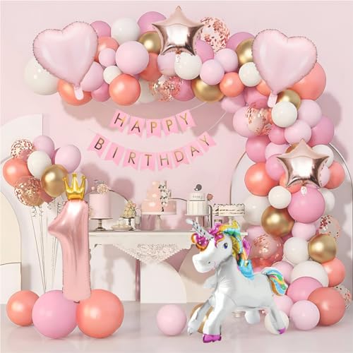 Image of Happy Birthday Balloons Decoration Kit - 77 Pcs Pink Garland Set for Birthday Decoration | Birthday Party Decoration Set for Celebrations for Kids & Girls