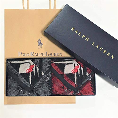 Ralph Lauren ラルフローレン ハンドタオル タオルハンカチ ギフトBOX付きハンドタオル2枚セット ボーダー マドラス (ストーンリバーレッドブラック)