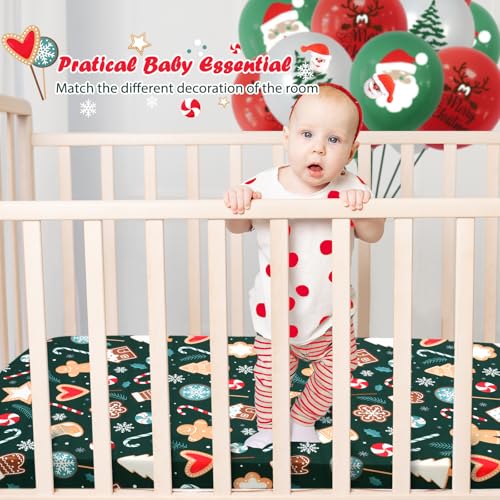 Image of JISEN Christmas Crib Sheet Gingerbread Fitted Crib Sheet for Boys Girls Crib Mattress Cover Baby Sheet for Standard Crib and Toddler Mattress Soft Breathable Baby Bed Sheet for Neutral 52x28 Inch