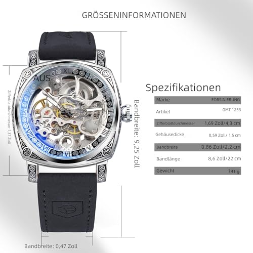 Image of FORSINING Fancy Watches for Men, Square Retro Mechanical Watch Self-Wind Carved, Gear Movement Golden Skeleton Automatic Watches Vintage Leather Strap Wrist Watch