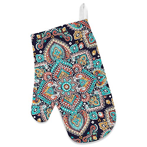 U-Life Apron With Glove Oven Mitt Pot Holder Set Mandala Patchwork Geometric Floral For Women Men Kids #TOP1