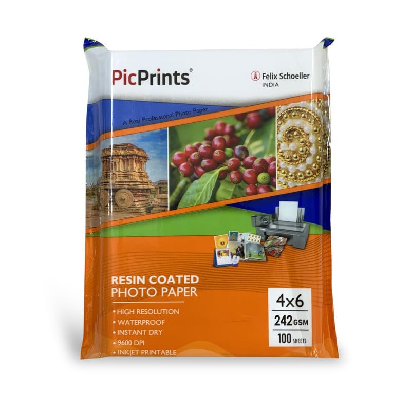Studio Gloss Photo Paper 242 GSM (4X6 inches, 100 sheets, Pack of 1) | Resin Coated | For all Inkjet Printers | Water Proof, Scratch Resistant, Instant Dry, Long Lasting, Vibrant Color