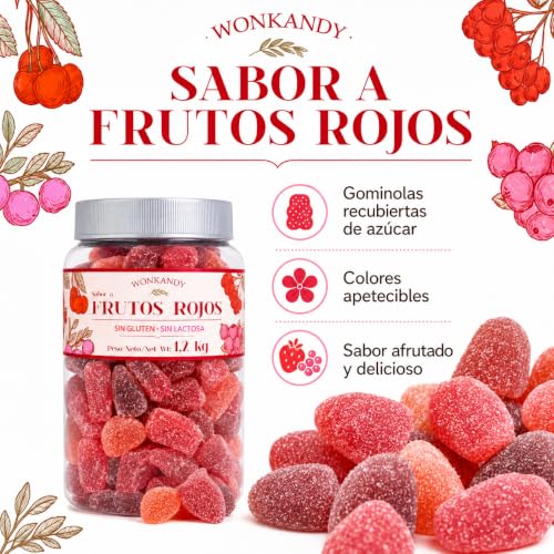 Miniatura 2 de Gominolas Frutos Rojos 1,2 kg Bote Grande. Surtido de Caramelos de Goma Fresa Uva Cereza, Chuches Blandas Sin Gluten y Sin Lactosa, Ideal para Fiestas Cumpleaños Candy Bar.