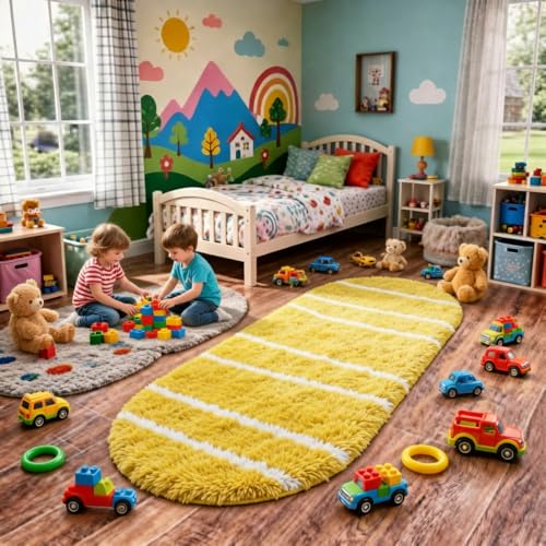 Image of Vasrug Luxury Soft Shaggy Bedside Ovel Rug - Geometric Design | Plush High-Pile Bedroom Carpet, Pack of 1 Pic, 2x4 Feet, (AA9)