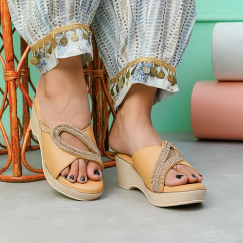 Image of Centrino Women's Wedge Heel Sandals | Stylish Slip-On Sandals for Ladies | Soft Cushioned Footbed for Comfort | Elegant & Trendy Design | Lightweight and Durable Fashion Footwear (9404)
