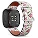CJBROES Replacement Leather Watch Band, Compatible with Fitbit Versa 3 and Fitbit Sense of Wristband Bracelet Accessory - Beautiful Stylized Carnations
