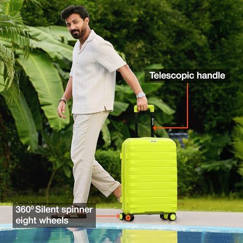 Image of Nasher Miles Vienna Hard-Sided Polypropylene Luggage Set of 2 | 55cm & 65cm | 8 Wheels Small & Medium Trolley Bag for Travel | Suitcase (Neon Lime)