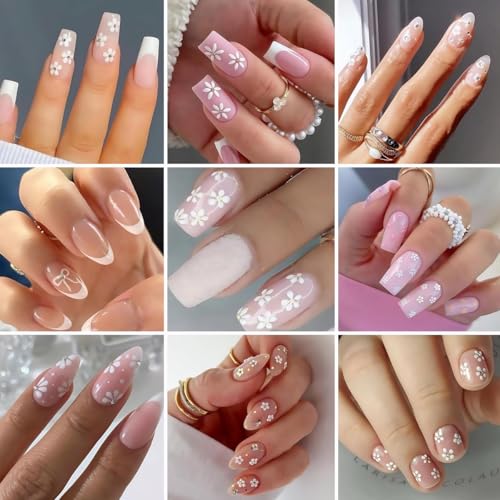 Image of MAYCREATE 30 Sheets White Flower Nail Stickers Self Adhesive Floral Decals | Easy Peel and Apply, Neat Coverage for Quick Manicures, Small Floral Designs, Ideal for Home and Salon Nail Styling