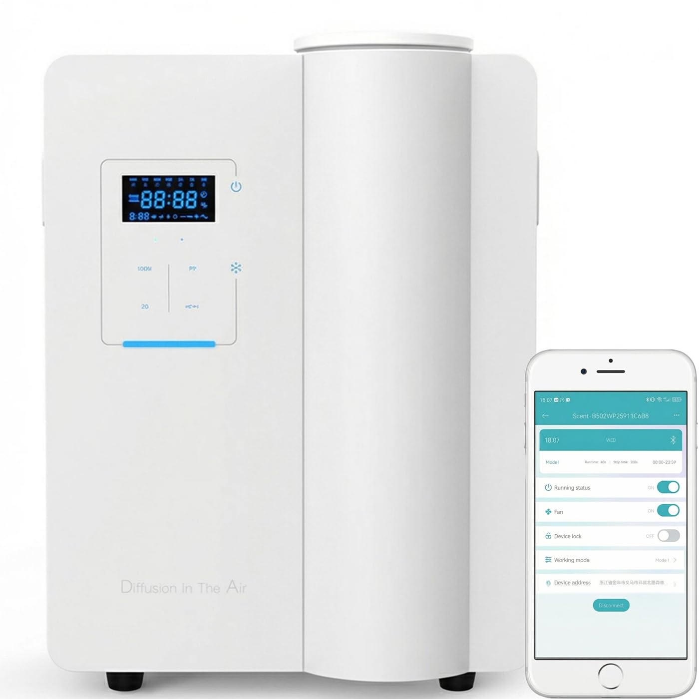 Difusor – Máquina de aroma Bluetooth HVAC para espacios de 7,500 pies cuadrados, difusor de aceite esencial sin agua de larga duración para el hogar, oficina y spa, difusor de aromaterapia con
