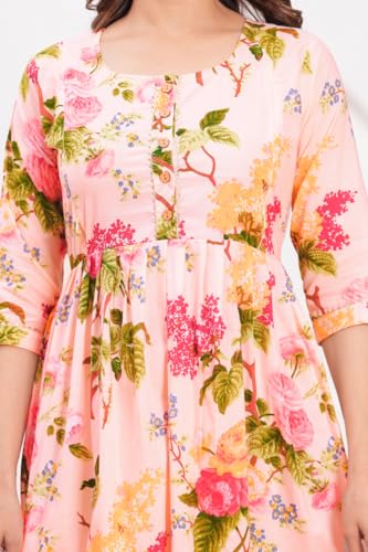 Image of Women's Feeding Kurta Cotton | Floral Anarkali Pregnancy Kurta with Nursing Zipper | Pre & Post Partum | Maternity Dresses | Mom to Be Gift