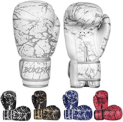 Boxing Training Sparring Kickboxing Punching Heavy Bag Muay Thai Mitts MMA Gloves for Youth, Men & Women (White/Metallic Silver, 12 oz)