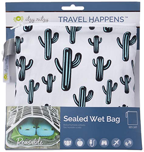 Itzy Ritzy Sealed Wet Bag With Adjustable Handle – Washable And Reusable Wet Bag With Water Resistant Lining Ideal For Swimwear, Diapers, Gym Clothes & Toiletries; Measures 11” X 14”, Cactus Crew #TOP3