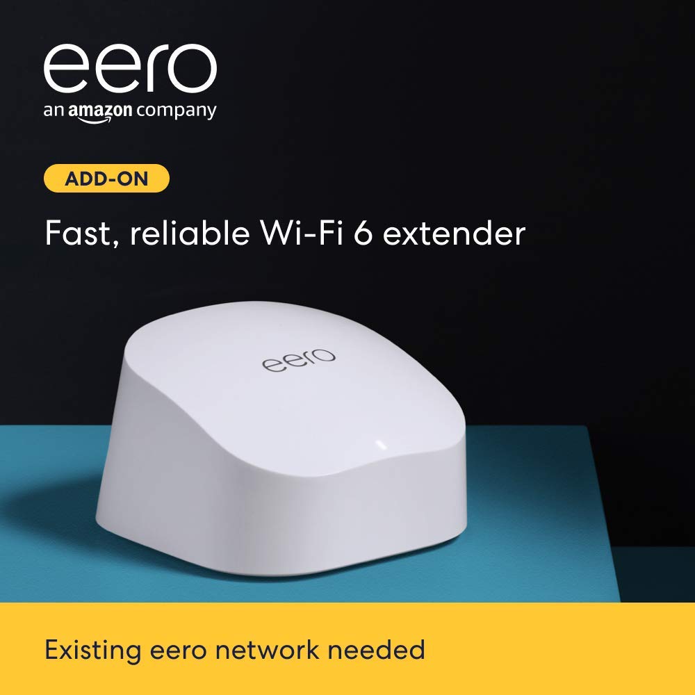 Amazon eero 6 mesh Wi-Fi add-on extender - Add up to 140 sq. m. of Wi-Fi 6 coverage. Required eero mesh wifi system not included