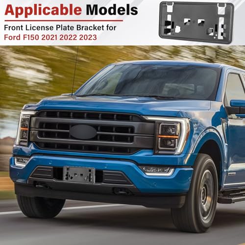 Image of License Plate Bracket Accessories for Ford F150 2.7L /3.0L /3.5L 2021 2022 2023, Front Bumper License Plate Holder Replacement Frame Black Mount, Easy Installation # ML3Z-17A385-BB