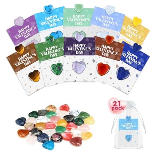 21 Pack Valentine’s Day Gifts for Kids, Valentine’s Day Cards with Heart-Shaped Crystal Gemstones for School Classroom Exchange, Valentine Party Favors&Goody Bag Fillers for Girls and Boys Ages 4–12