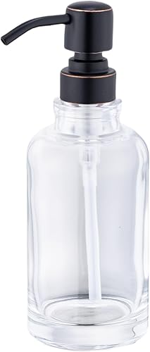 Miniatura 17 de Dispensador de jabón de vidrio ámbar claro con bomba negra, dispensador de jabón líquido de 11 onzas, botella cilíndrica con bomba de acero Botella