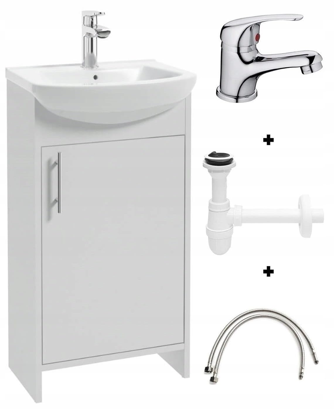 Deftrans Lavabo con mobiletto 46,5 x 24,5 x 84 cm, lavabo con mobiletto, colore bianco, con mobiletto e lavabo 45 cm