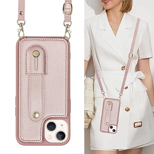 Étui en cuir iPhone 14 Rose Gold idéal pour vos sorties