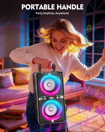 Image of YIER Bluetooth Speaker, 200W Peak Loud Stereo with Big Bass, 20H Playtime, TWS, Fast Charging, Portable Handle, Wireless Large Boombox Bocina with LED Light for Party Outdoor Backyard Camping