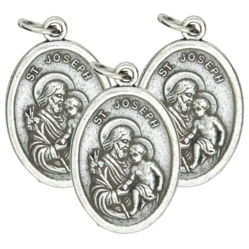 Needzo Saint Joseph Religious Medal, Pray For Us Devotional Charm for Fathers Gift, 1 Inch, (Pack of 3)