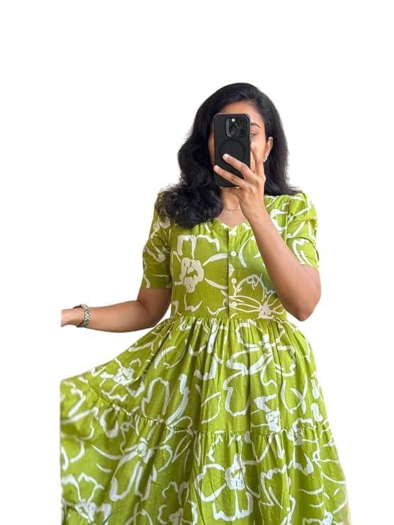Image of Women's Rayon Floral Printed Midi Dress | Casual Fit & Flare One Piece Dress for Women | Stylish Short Sleeve Western Dress