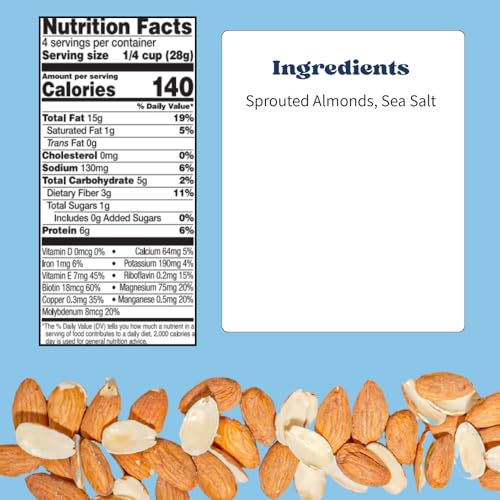 Image of Daily Crunch Sprouted Almonds and Dehydrated Nuts for a Unique Crunch, Keto Friendly, Non-GMO Zero Seed Oils, Gluten Free, 4oz (2 Pack, Sea Salt)