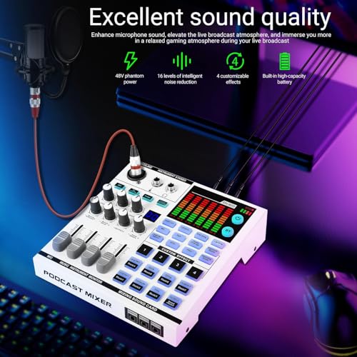 Image of Xclamor SN800 Gaming Sound Card & Audio Mixer - 48V Audio Interface with Bluetooth,16-Level Noise Reduction, Voice Changer, 12 Sound Effects, OTG, 4000mAh Battery for Live Streaming, Recording