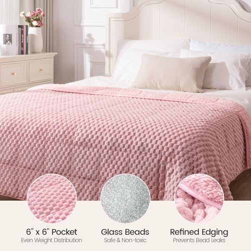 Image of Super Fuzzy Soft Fleece Sherpa Weighted Blanket 15 lbs for Adults, 3D Imitation Turtle Shell Luxury Weighted Throw for Better Sleep, Dual Sided Cozy Heavy Blankets for Couch Bed, Pink, 48 inch x 72 inch