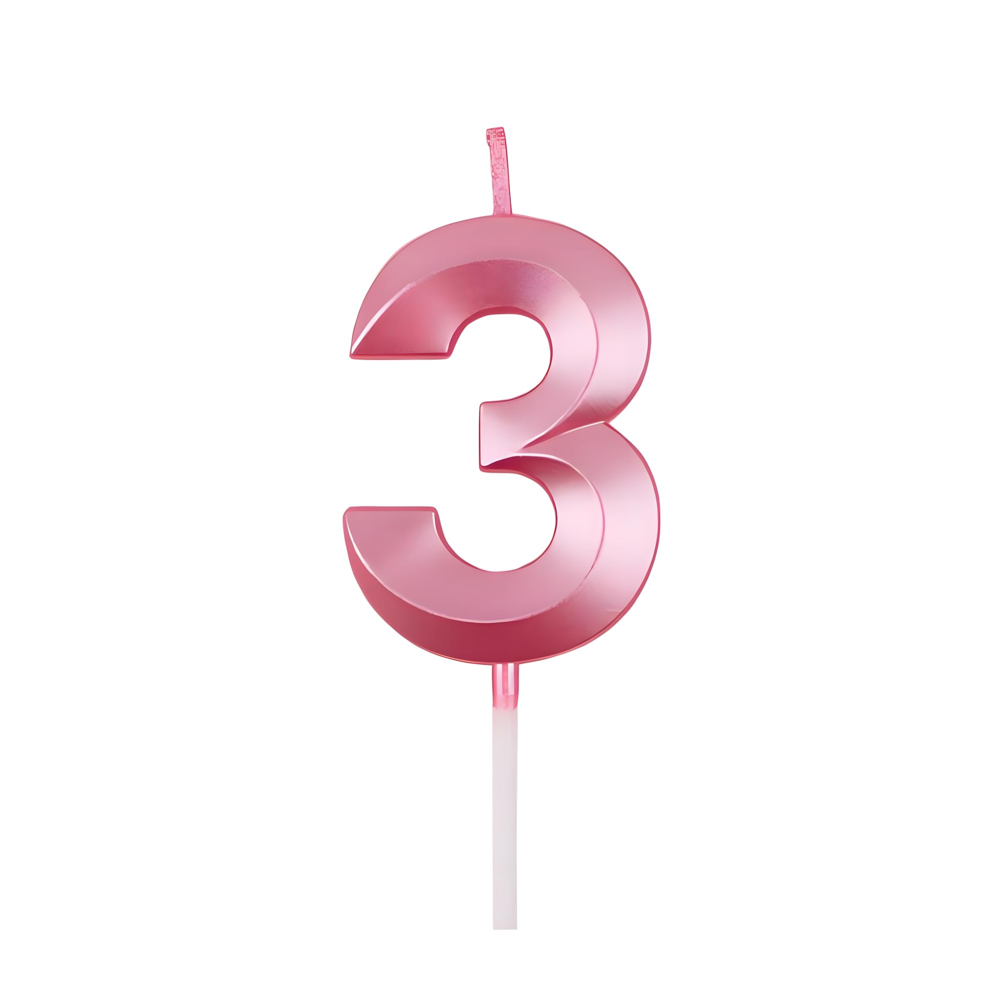 Juzfun Number Candles 3 for Birthday Cake Decoration Third Anniversary Party Celebration Metallic Pink Colour Size : Width 5 x Height 7 CM