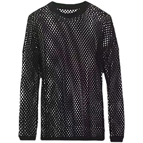 Ymosrh Men's Long Sleeve Shirts Fishnet Shirt Top Mesh Transparent Muscle T-Shirt Net Undershirt Top T Shirt, M-4XL2