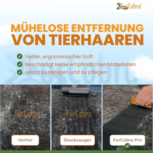 FURCOBRA Pro Tierhaarentferner Auto 4.33'' - Leichtes, kompaktes Werkzeug zur Katzen und Hundehaare Entfernen, Schaber für Bett, Couch, Teppich, Oberflächen im Haushalt - Tragbarer Pet Hair Remover