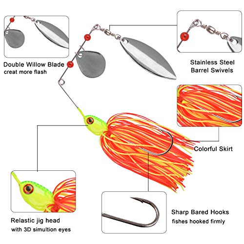 Spinner Baits Bass Fishing Lures Kit,Hard Spinnerbait Buzzbait Lures Bass Jig Skirts Trout Lure Freshwater Metal Swimbaits For Pike Trout Salmon #TOP1