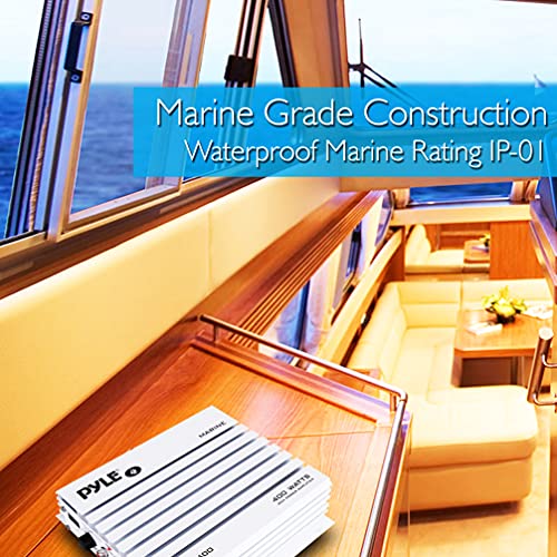 Image of Pyle 4-Channel Marine Amplifier - 400W Elite Hydra Series Water Resistant Amplifier with Dual MOSFET Power Supply, RCA Connectivity with Level Control, LED Indicator, Fuse Protection - PLMRA400.5
