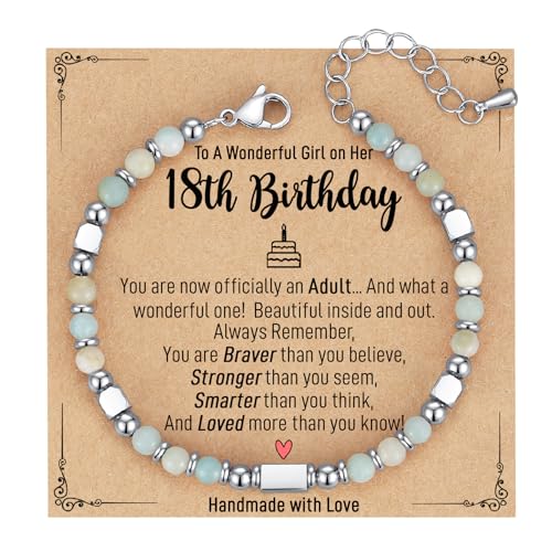 Image of AryaHozel 4mm Natural Stone Bracelet with Birthday Cards, 6-21 Year Old Birthday Gifts for Girls Daughter Granddaughter Niece Sister Women Friends