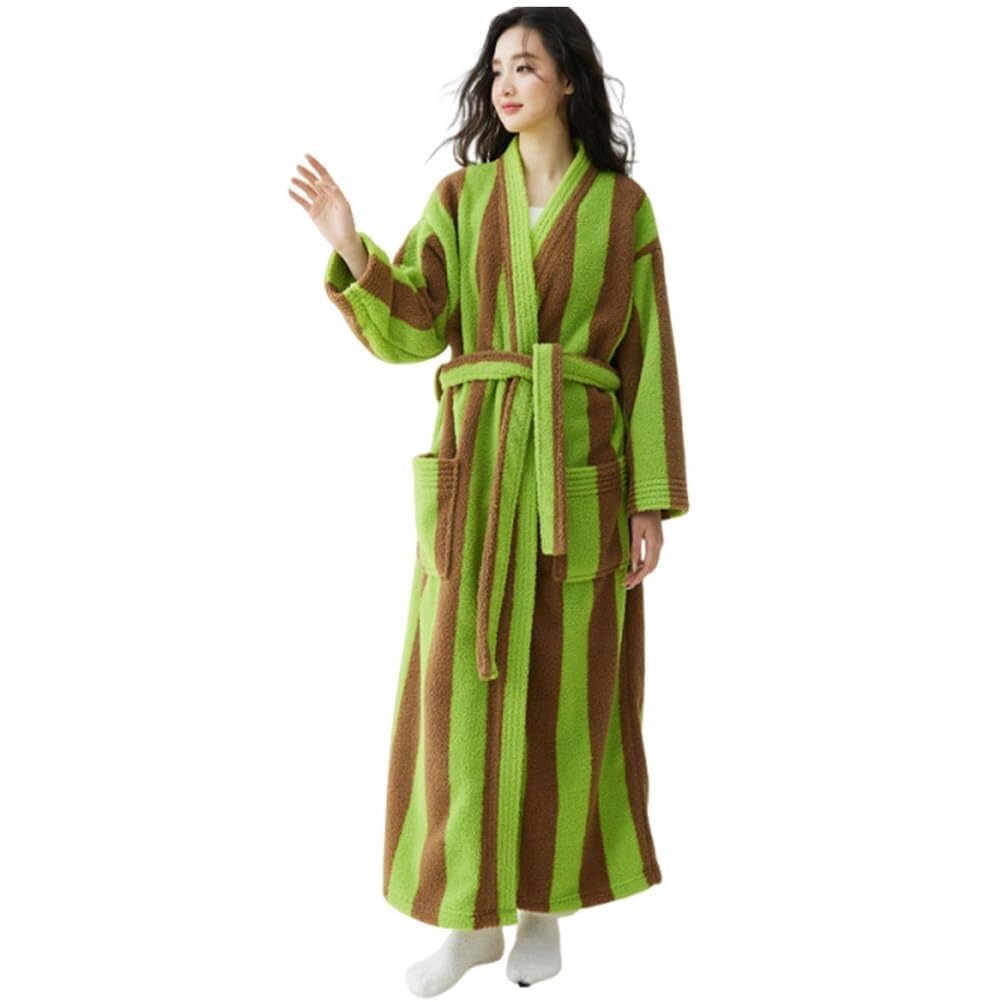 Accappatoio lungo fuzzy a righe da donna, morbido e soffice assorbente