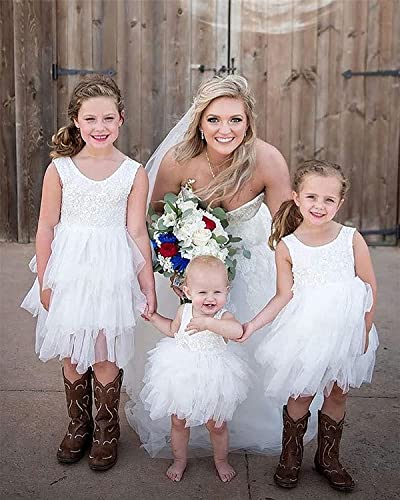 Topmaker Backless A-Line Lace Back Flower Girl Dress (4T, Beaded-White, Size 4T #TOP4