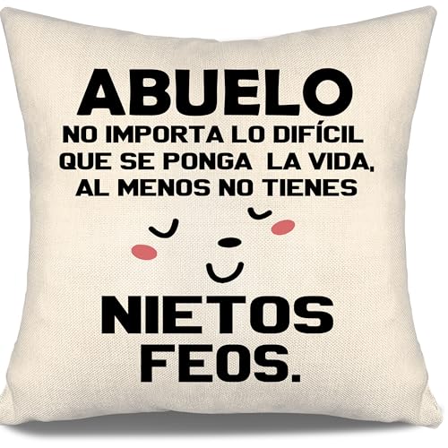 Aosumin Abuelo no Importa lo difícil Que se ponga la Vida al Menos no Tienes Nietos feos Funda de Cojín Divertida para el cumpleaños del Abuelo Día del Padre Divertido (Abuelo-b)