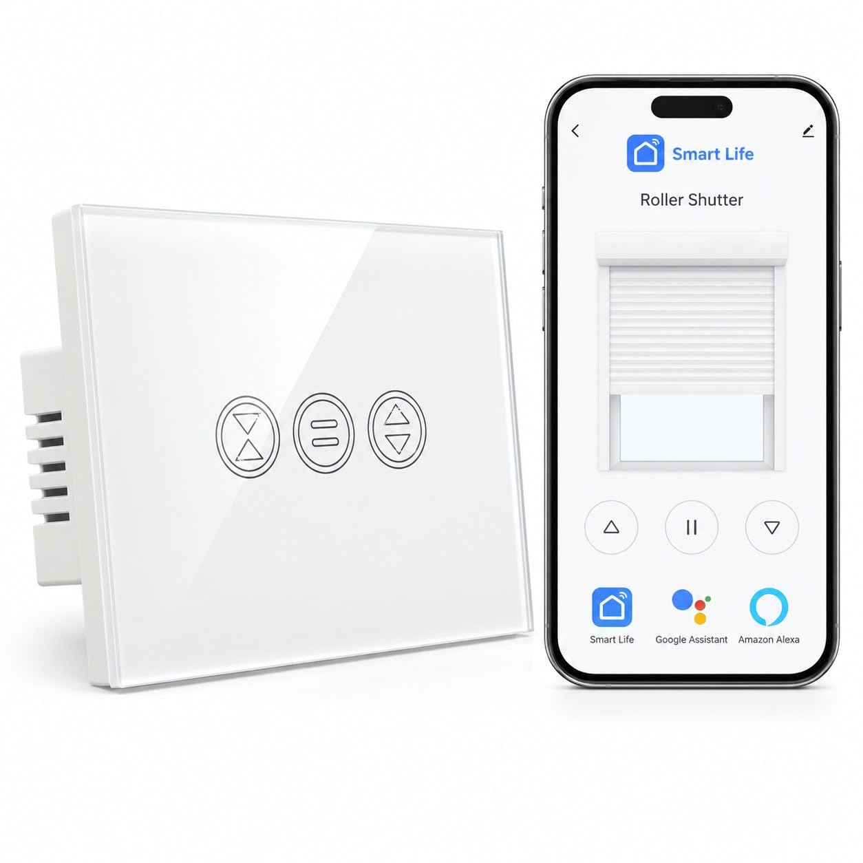 LoraTap Interruttore WiFi per Tenda, Interruttore Tattile Controllo APP o Vocale di Alexa Echo e Google Home, Interruttore Timer Telecomando per 600W CA Persiane Avvolgibili e Tapparelle Motore