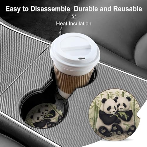 Portavasos para carro Cute Panda de madera 4 piezas miniatura 4