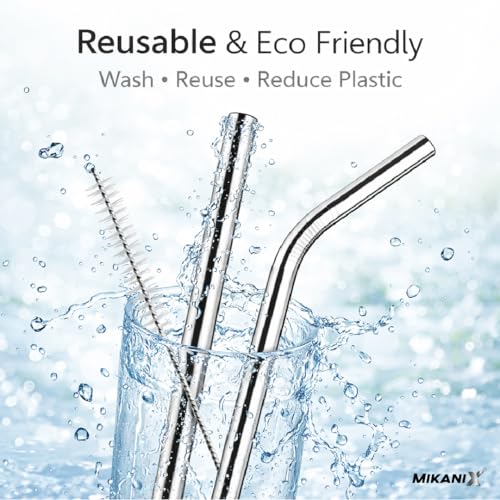 Image of MIKANIX Reusable Stainless Steel Straws Set (5 Pack) with Cleaning Brush | Eco-Friendly, Food-Grade Metal Drinking Straws for Juice, Smoothies & Beverages (Set of 2)