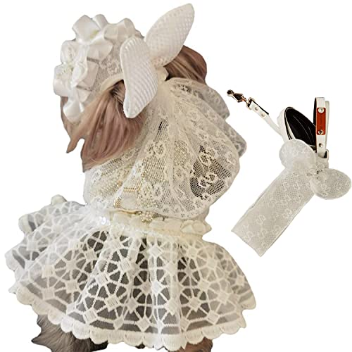 Dog Wedding Dress For Small Medium Large Girl Dogs Puppy, White Dog Bride Princess Dress With Leash & Headdress Set, Elegant Lace Dog Wedding Attire Party Costume Holiday Clothes Formal Dress #TOP5
